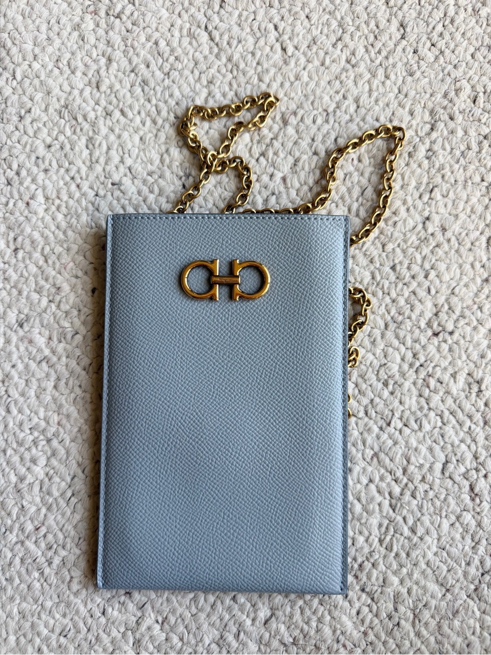 Salvatore Ferragamo Pale Blue Leather Crossbody with Gold Chain